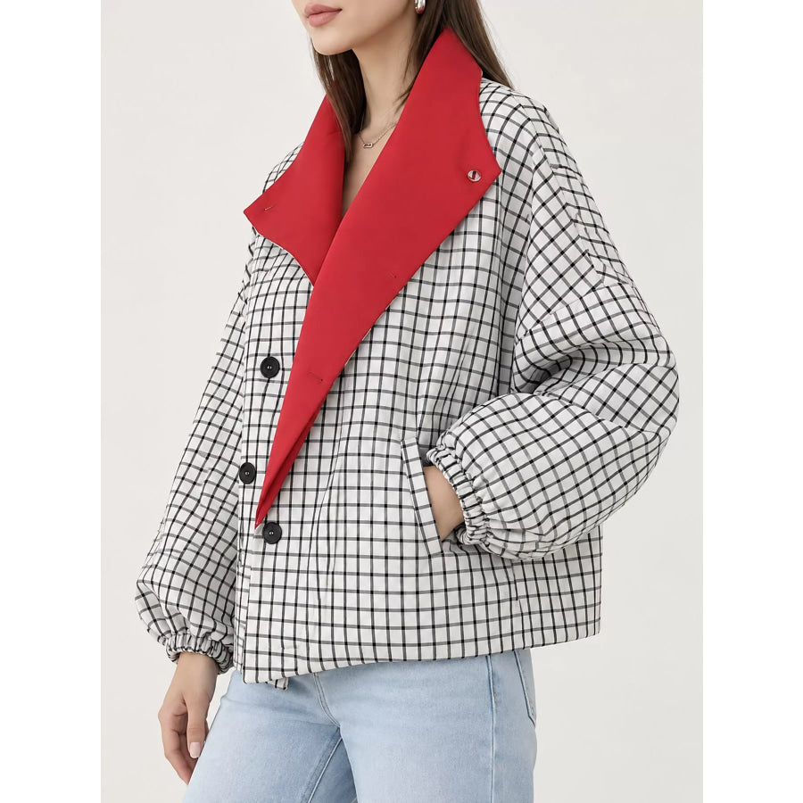Contrast Lapel Plaid Casual Jacket Apparel and Accessories