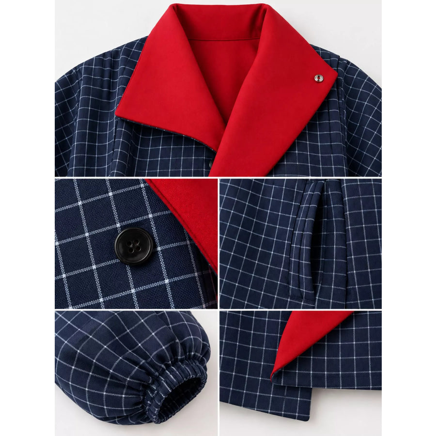 Contrast Lapel Plaid Casual Jacket Apparel and Accessories