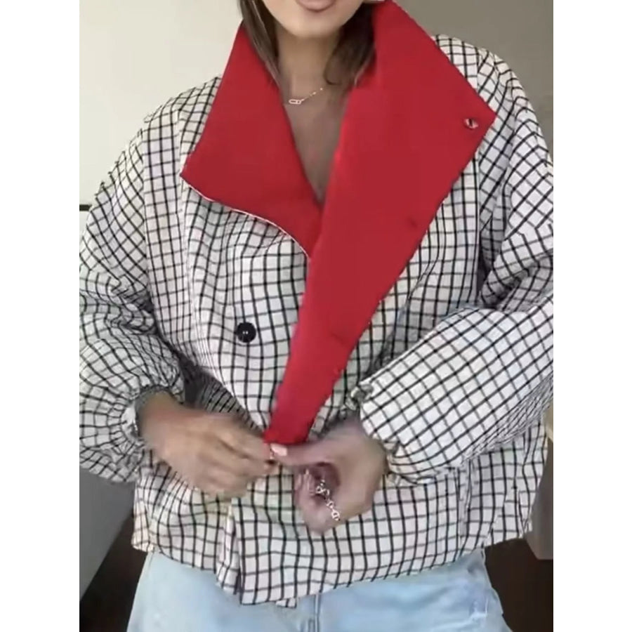 Contrast Lapel Plaid Casual Jacket Apparel and Accessories