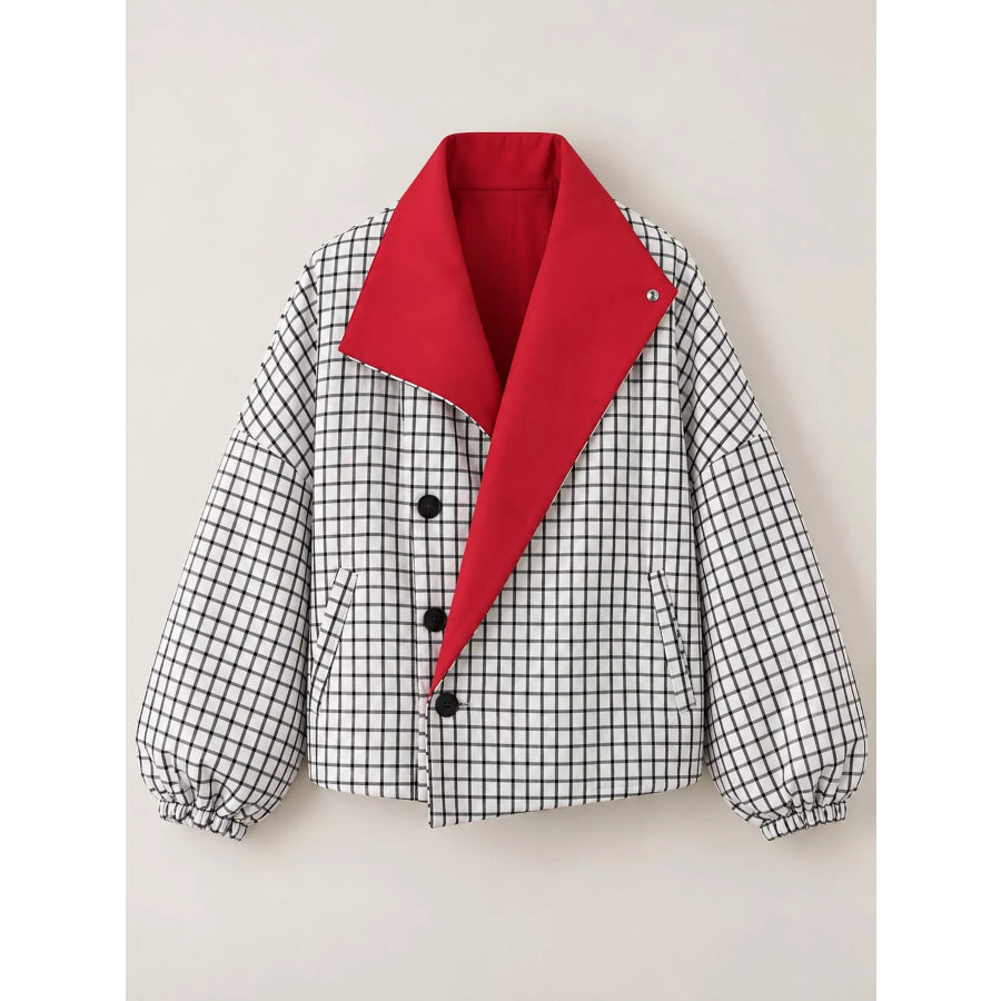 Contrast Lapel Plaid Casual Jacket Apparel and Accessories