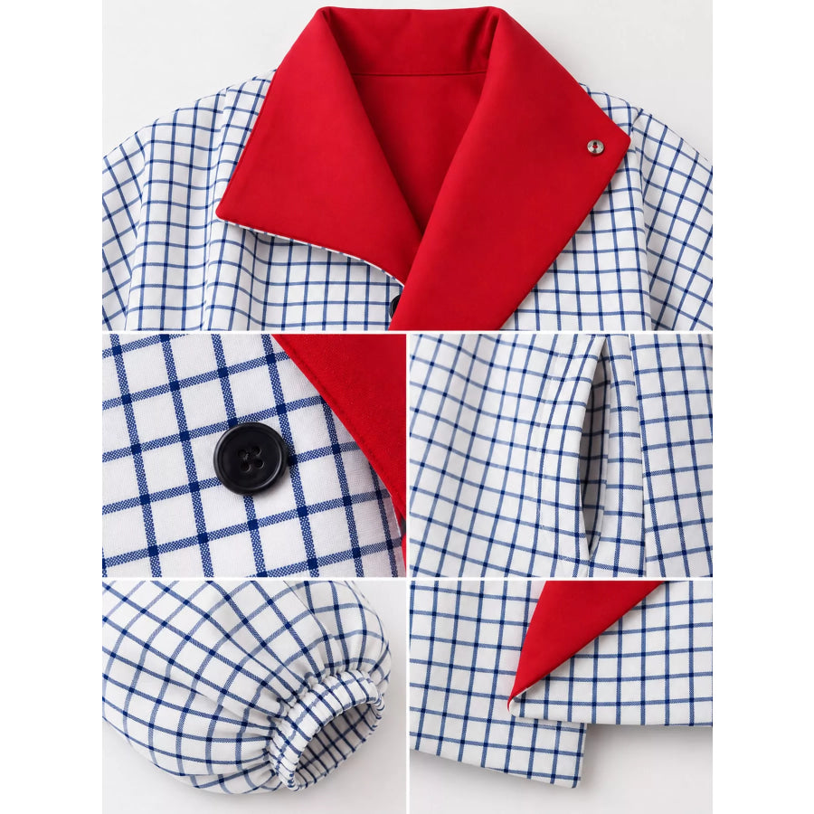 Contrast Lapel Plaid Casual Jacket Apparel and Accessories