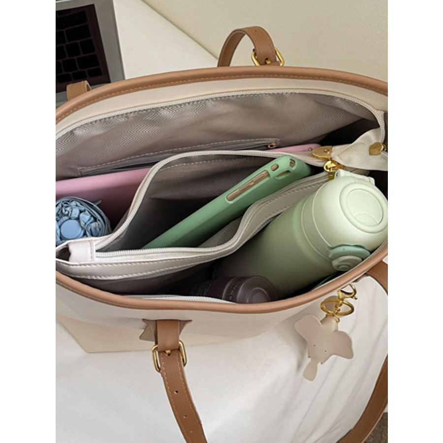 Contrast Leather Shoulder Bag Off-white / One Size Apparel and Accessories