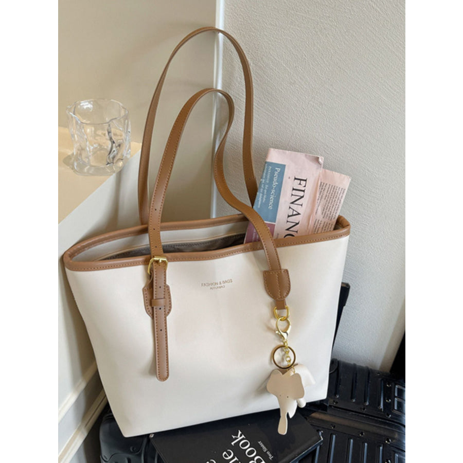 Contrast Leather Shoulder Bag Off-white / One Size Apparel and Accessories