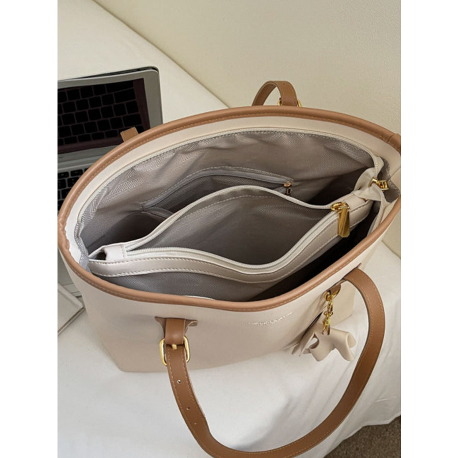 Contrast Leather Shoulder Bag Off-white / One Size Apparel and Accessories