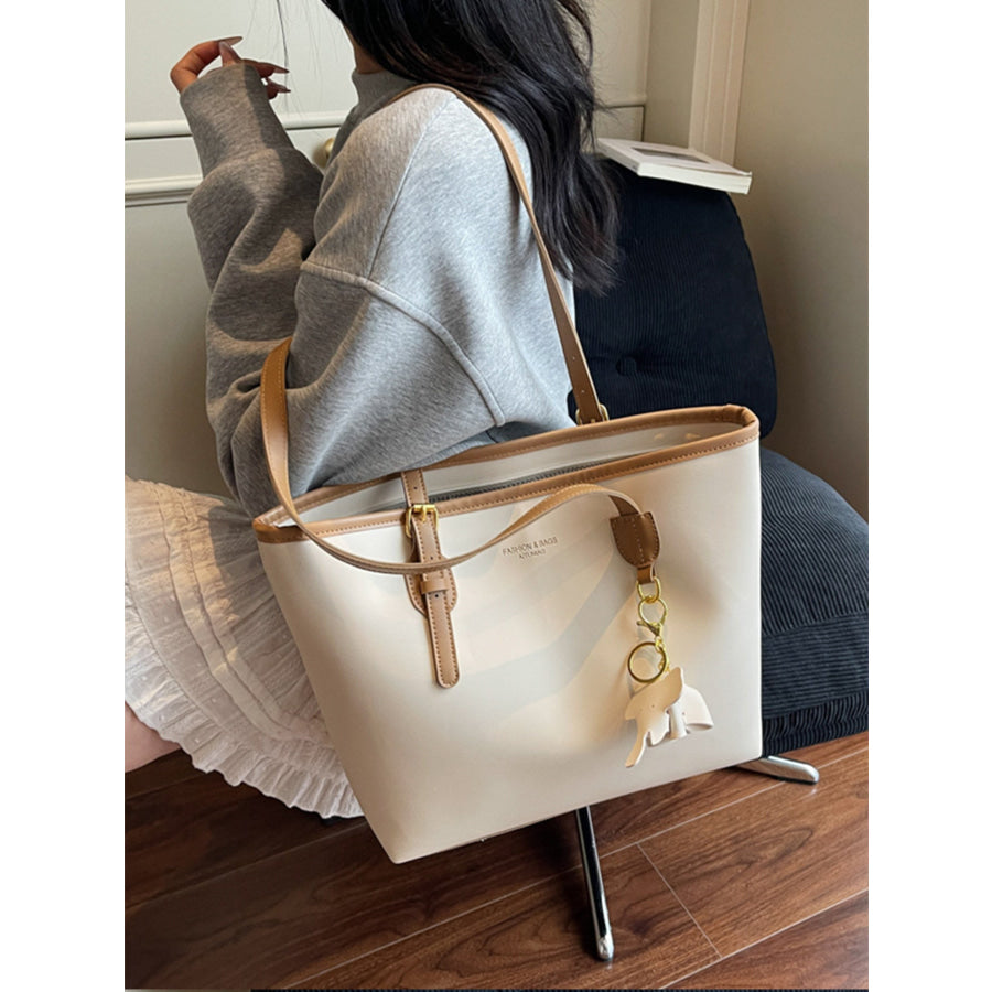 Contrast Leather Shoulder Bag Off-white / One Size Apparel and Accessories