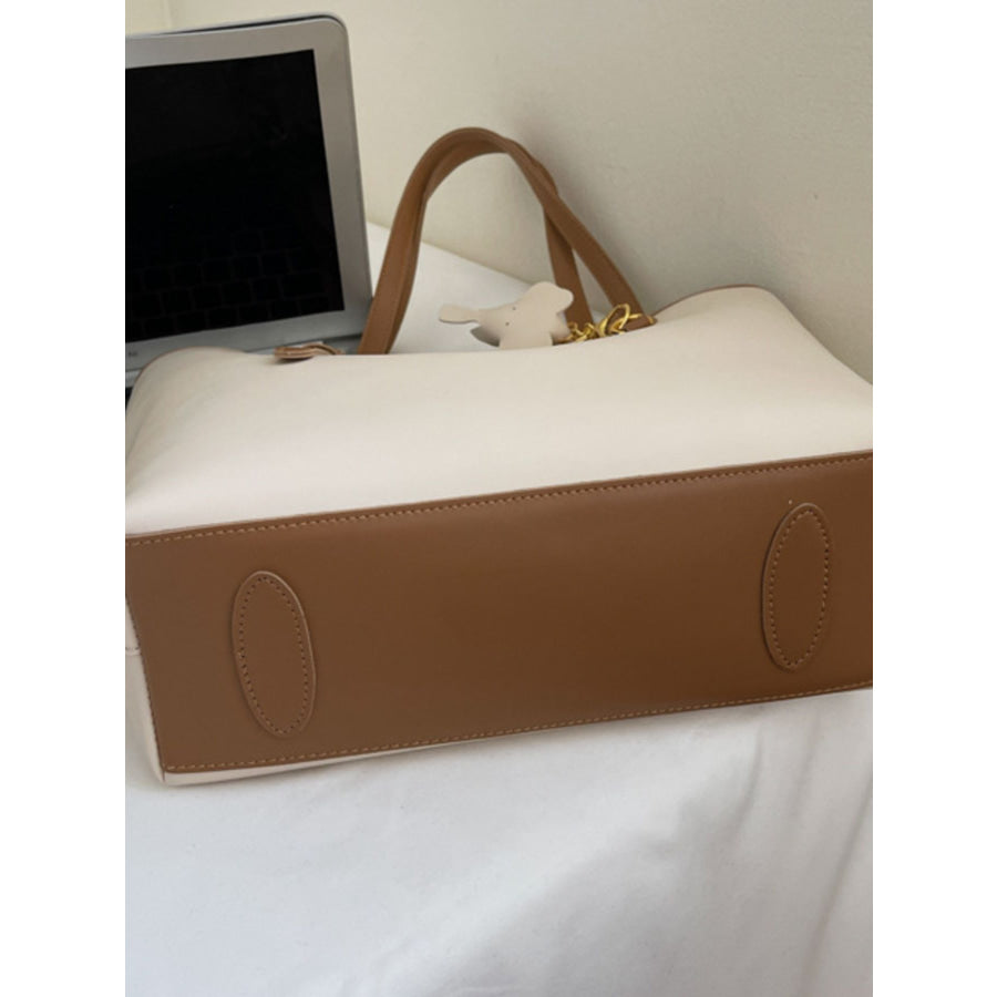 Contrast Leather Shoulder Bag Off-white / One Size Apparel and Accessories