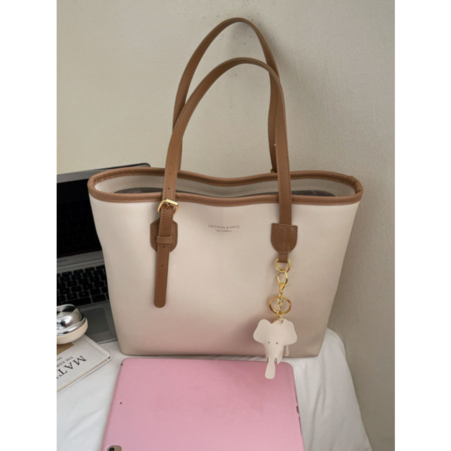 Contrast Leather Shoulder Bag Off-white / One Size Apparel and Accessories