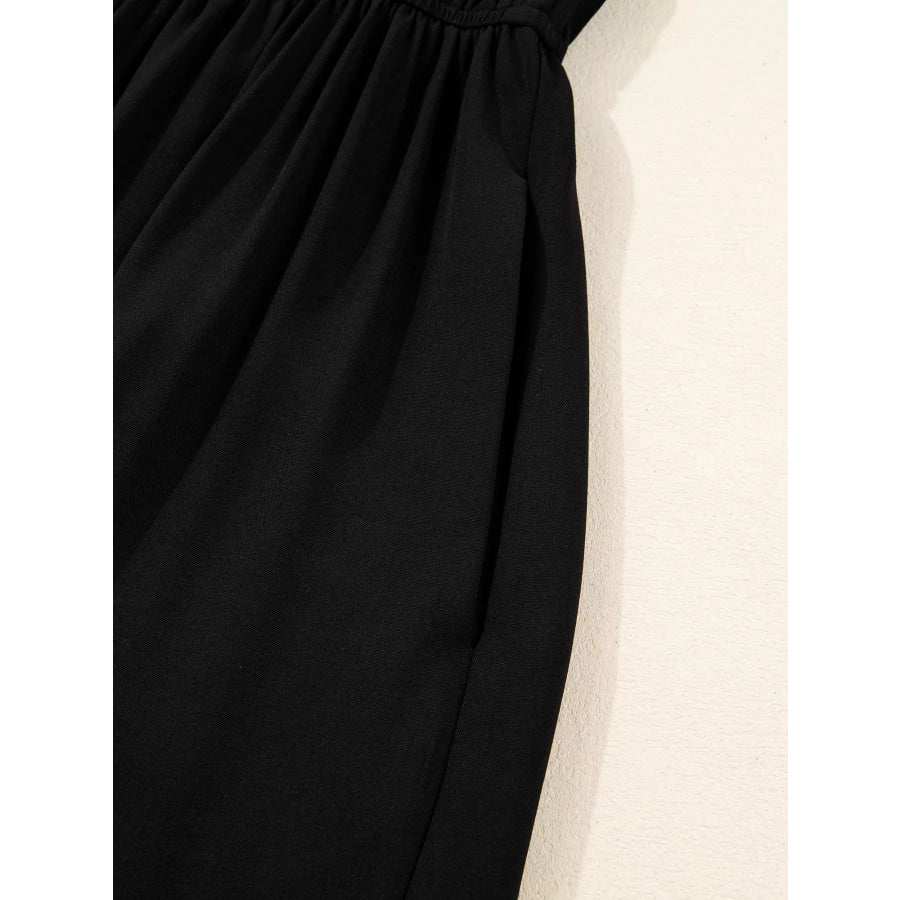 Contrast Leopard Frilled Trim V Neck Bracelet Sleeve Midi Dress Apparel and Accessories
