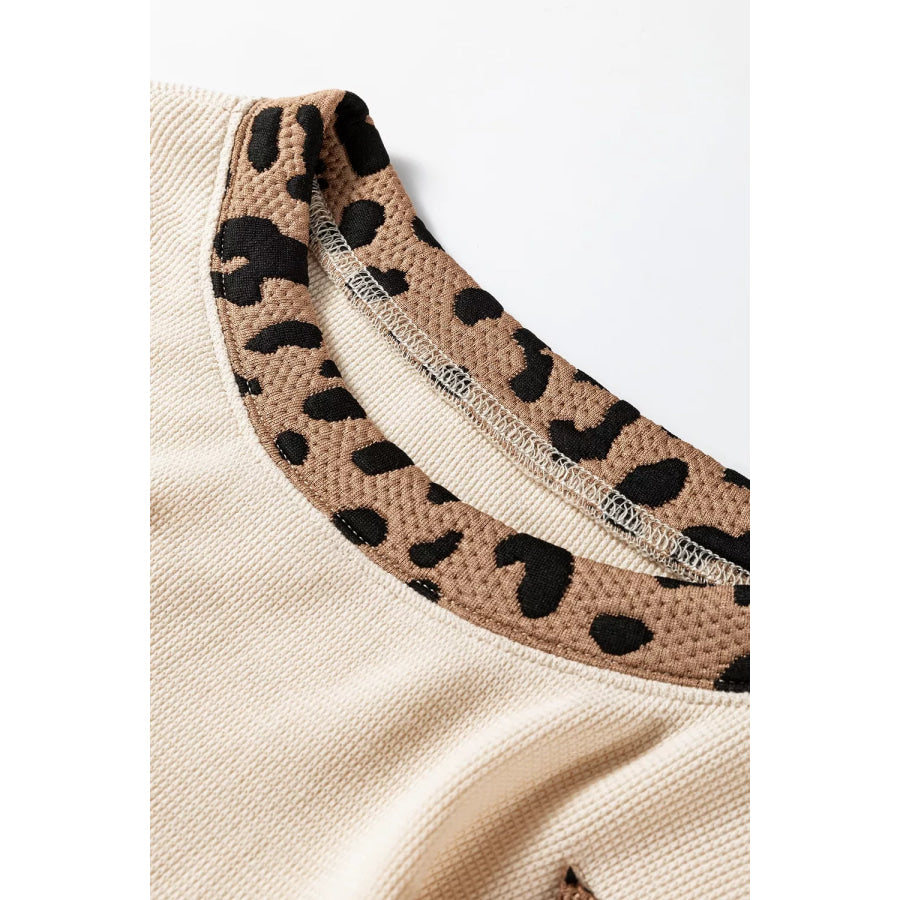 Contrast Leopard Star Patchwork Detail Raw Seam Baggy Sweatshirt Apparel and Accessories