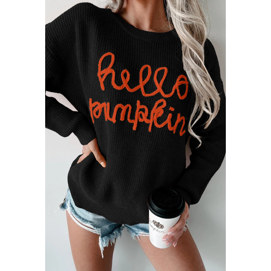 Contrast Letter Round Neck Long Sleeve Sweater Apparel and Accessories