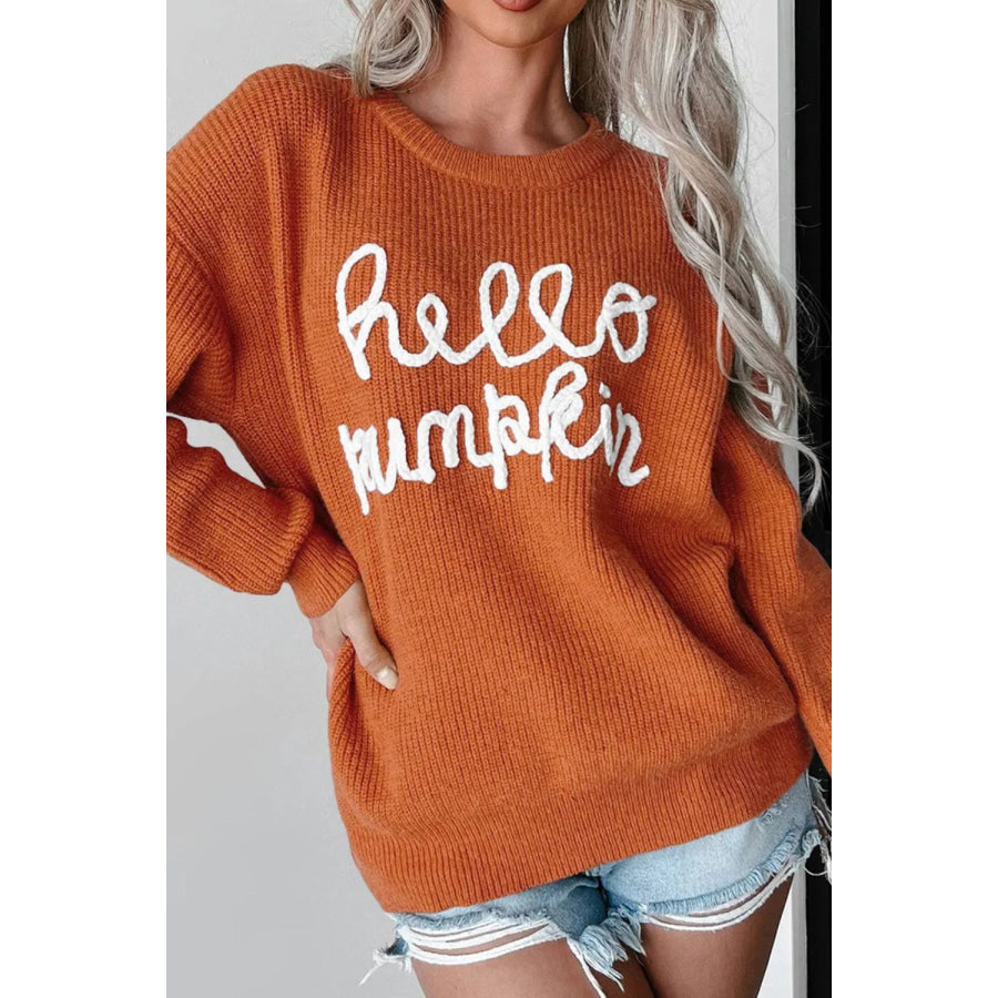 Contrast Letter Round Neck Long Sleeve Sweater Apparel and Accessories