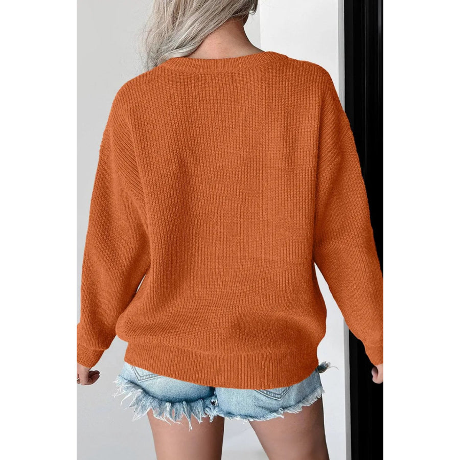 Contrast Letter Round Neck Long Sleeve Sweater Apparel and Accessories