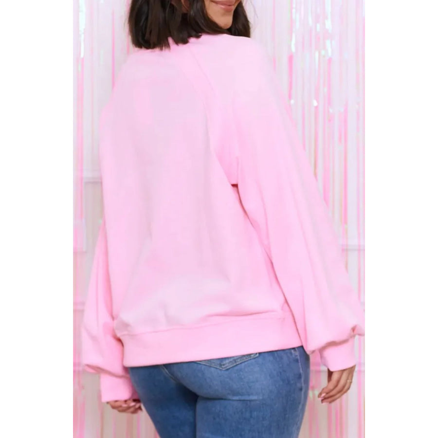 Contrast Letter Round Neck Long Sleeve Sweatshirt Pink / S Apparel and Accessories