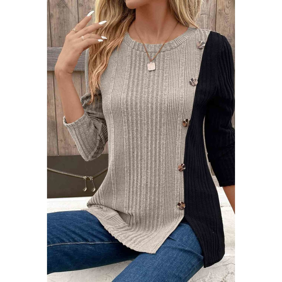 Contrast Long Sleeve Knit Top