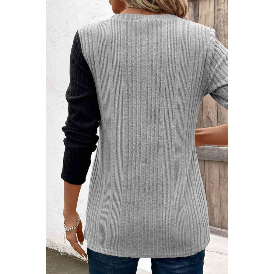 Contrast Long Sleeve Knit Top