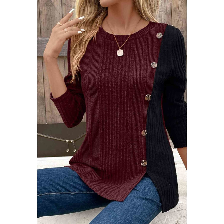 Contrast Long Sleeve Knit Top