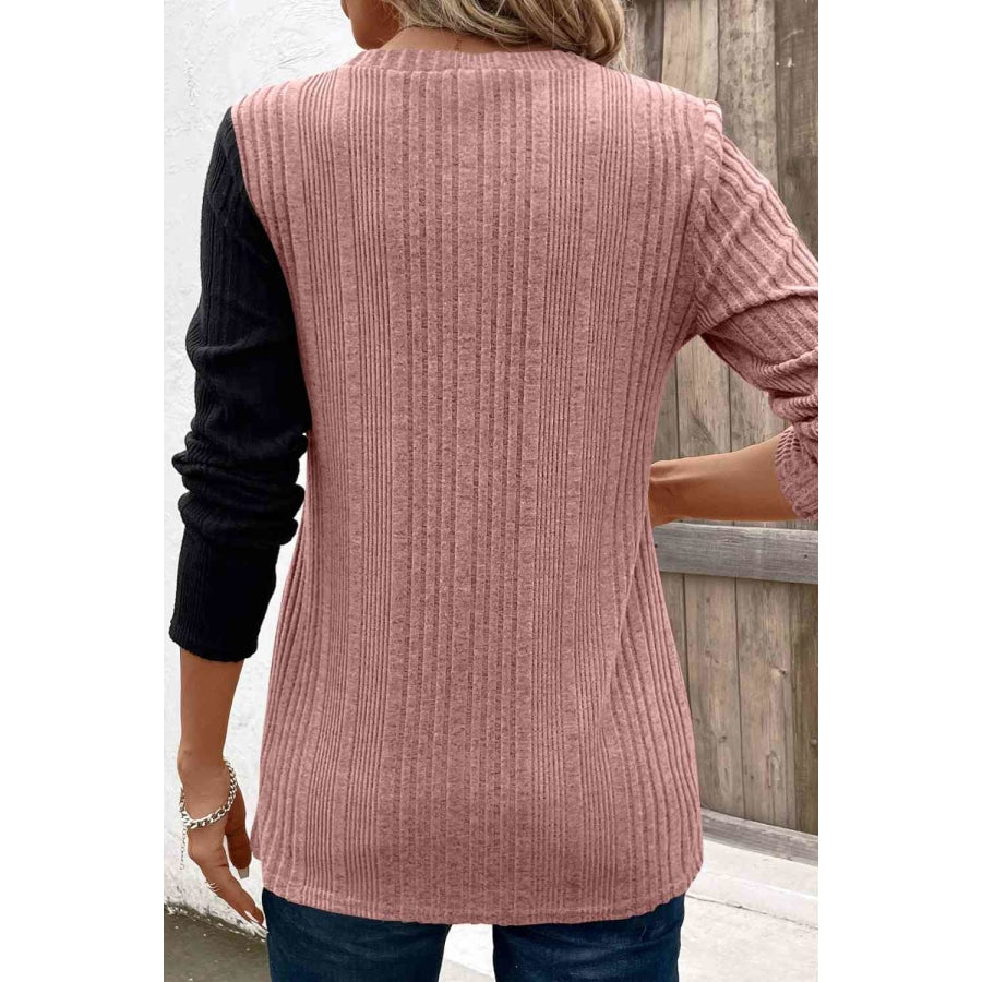 Contrast Long Sleeve Knit Top