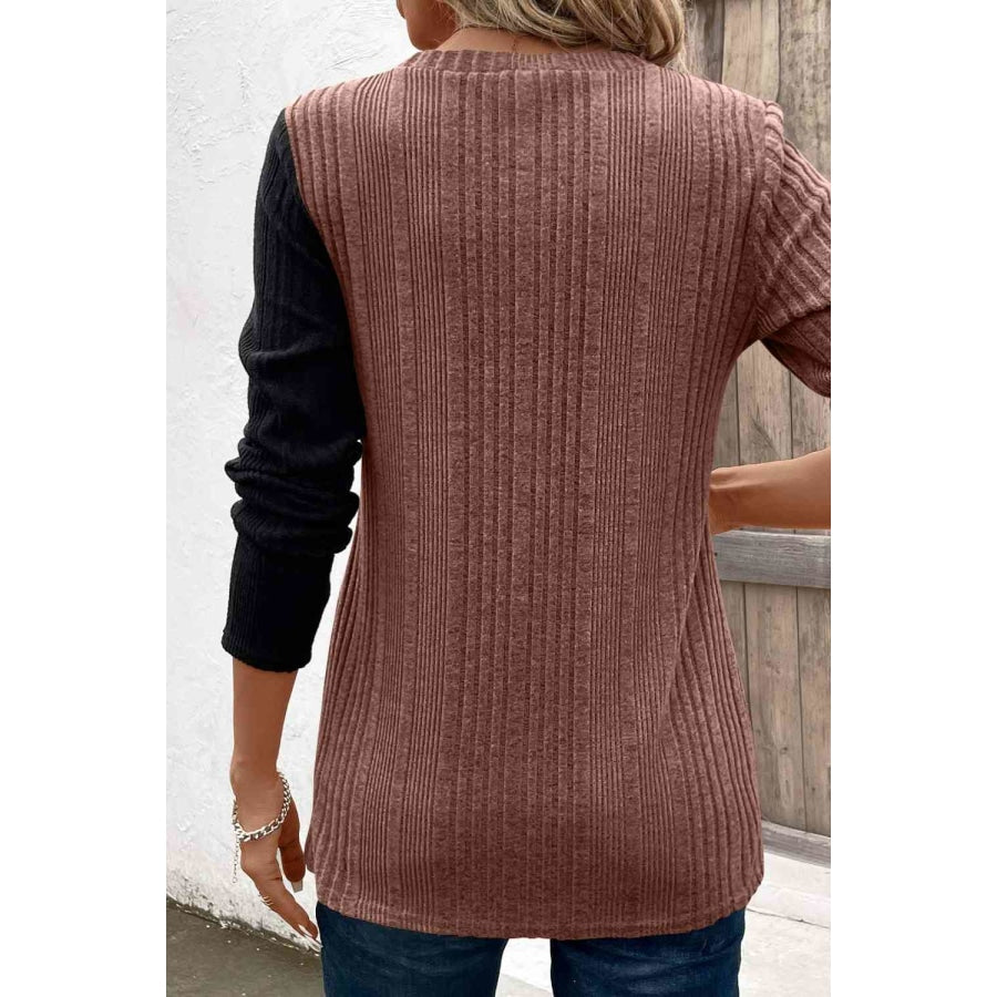 Contrast Long Sleeve Knit Top