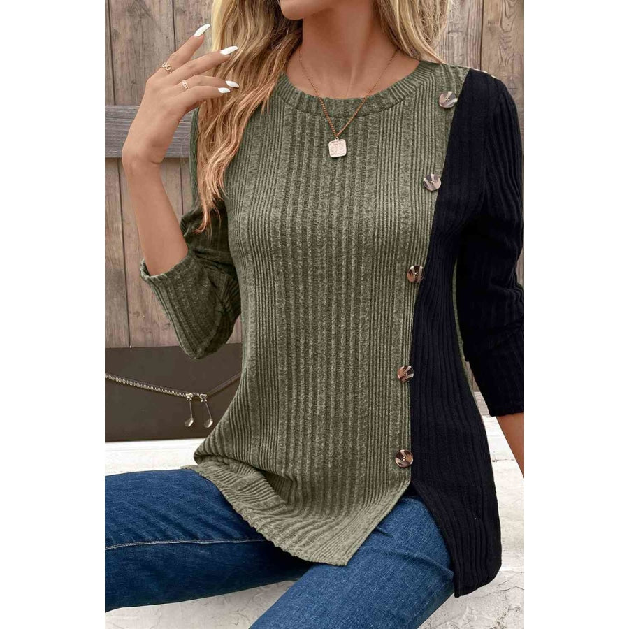 Contrast Long Sleeve Knit Top