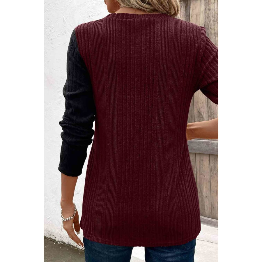 Contrast Long Sleeve Knit Top