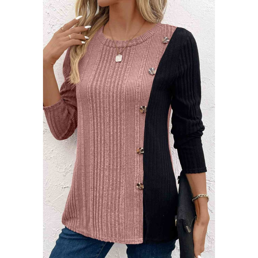 Contrast Long Sleeve Knit Top