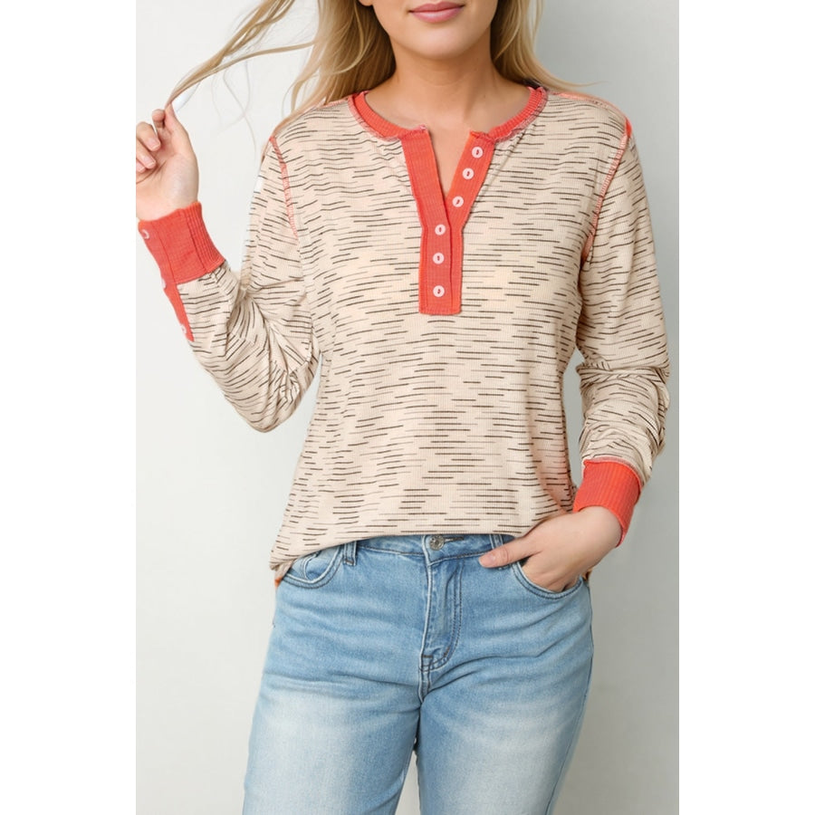 Contrast Long Sleeve Top Beige / S