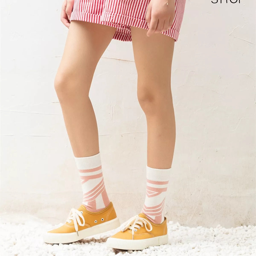 Contrast Mid-Calf Socks Blush Pink / One Size Apparel and Accessories