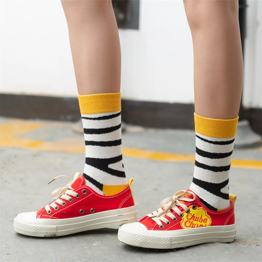 Contrast Mid-Calf Socks Yellow / One Size Apparel and Accessories