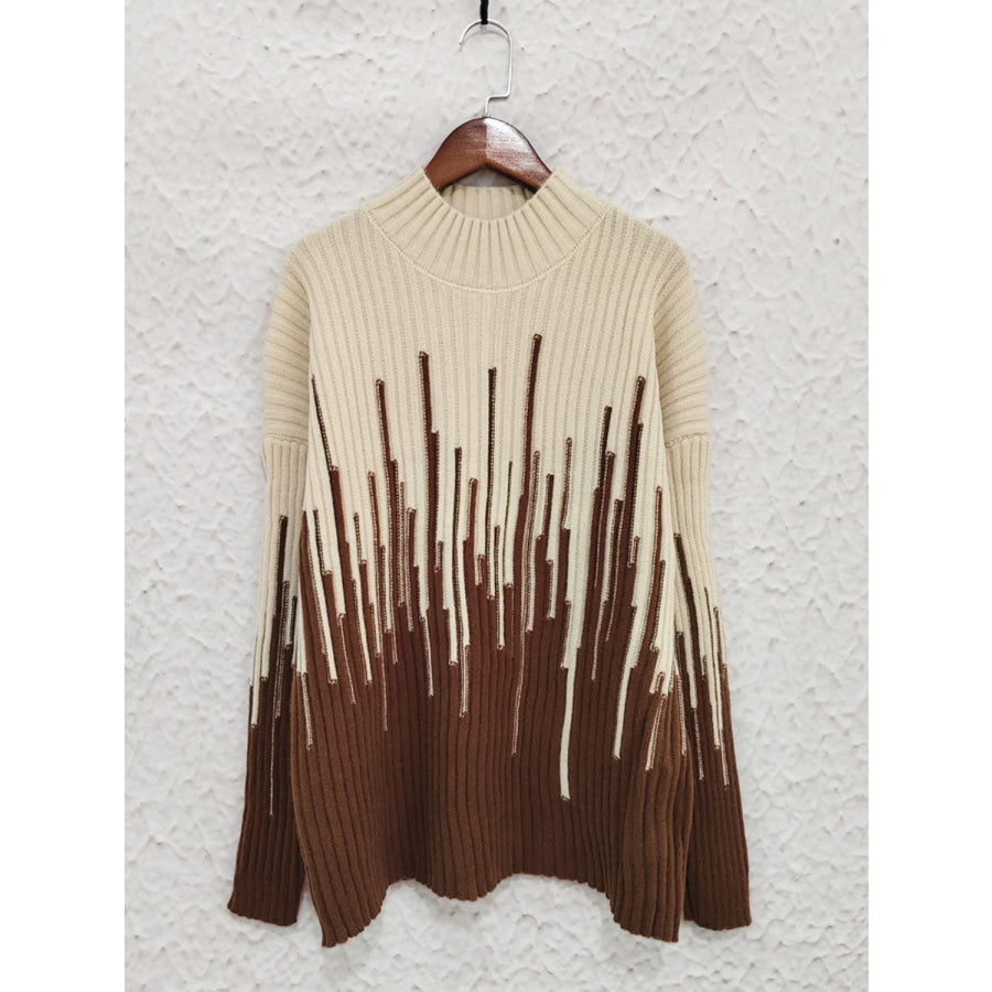 Contrast Mock Neck Long Sleeve Sweater Apparel and Accessories