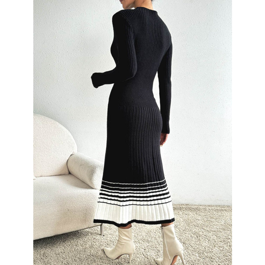 Contrast Mock Neck Long Sleeve Sweater Dress Apparel and Accessories