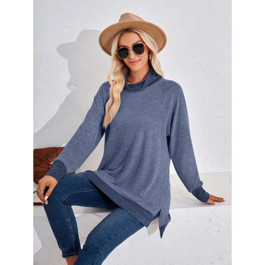 Contrast Mock Neck Long Sleeve T-Shirt