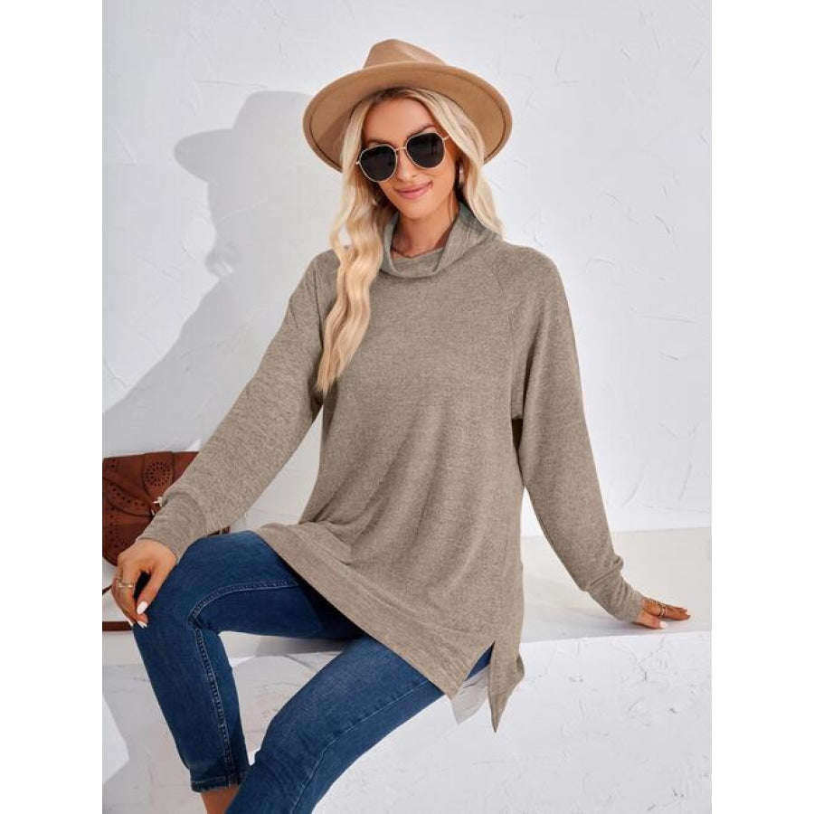 Contrast Mock Neck Long Sleeve T-Shirt