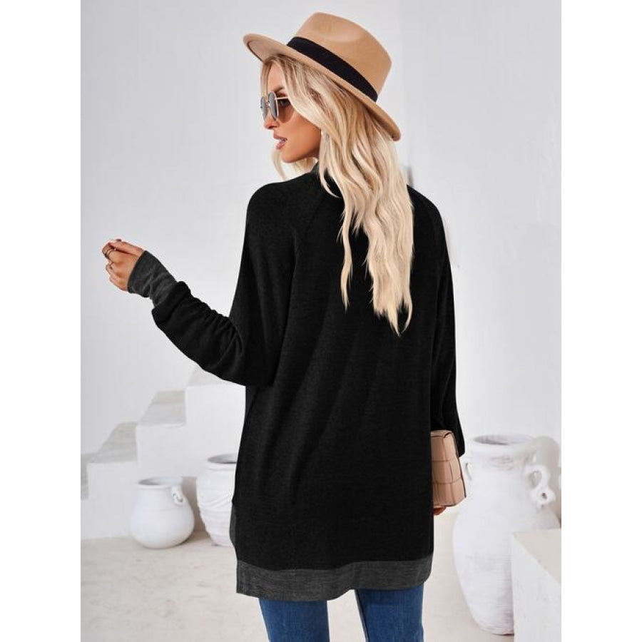 Contrast Mock Neck Long Sleeve T-Shirt