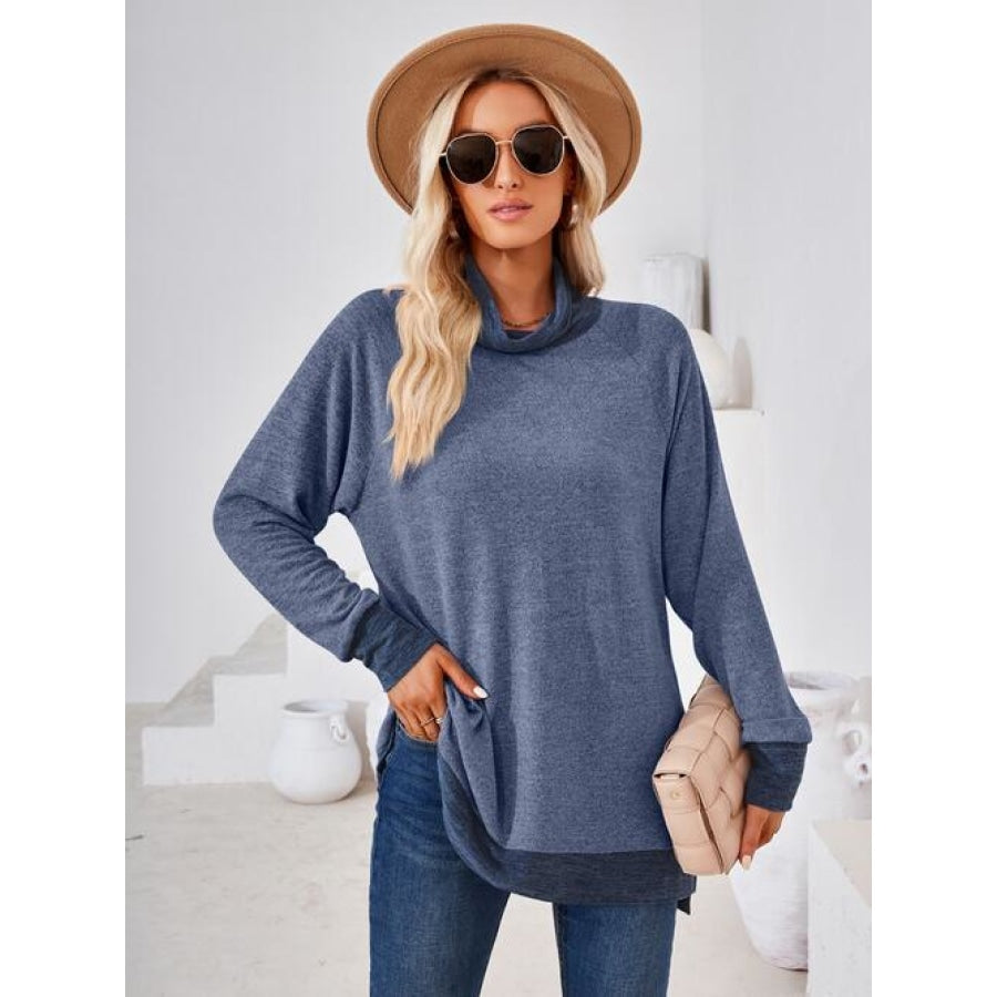 Contrast Mock Neck Long Sleeve T-Shirt