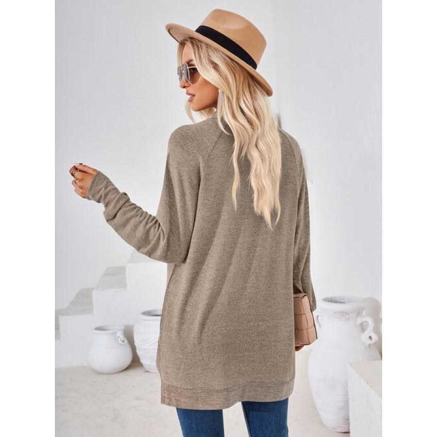 Contrast Mock Neck Long Sleeve T-Shirt