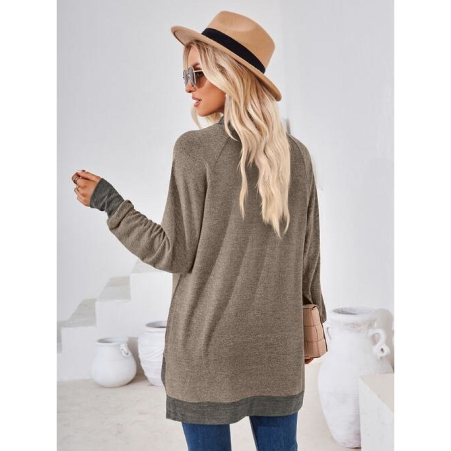 Contrast Mock Neck Long Sleeve T-Shirt