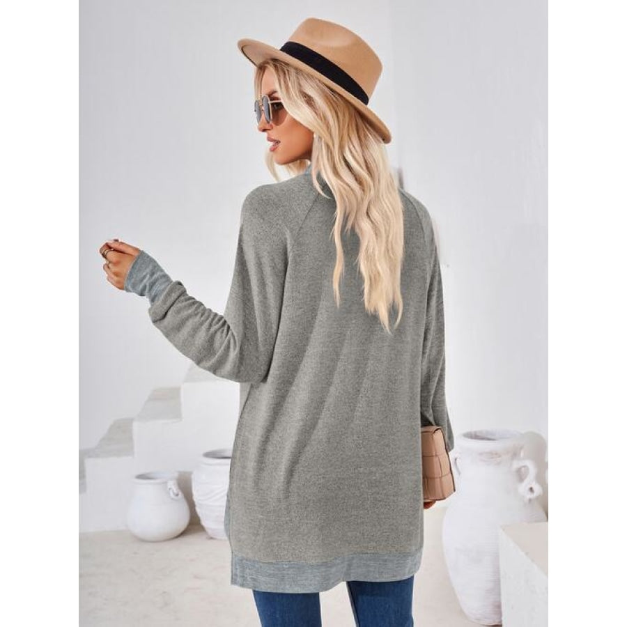 Contrast Mock Neck Long Sleeve T-Shirt