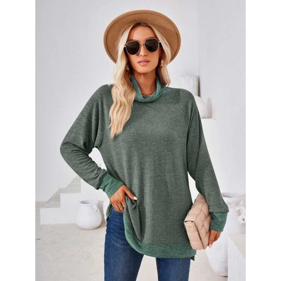 Contrast Mock Neck Long Sleeve T-Shirt