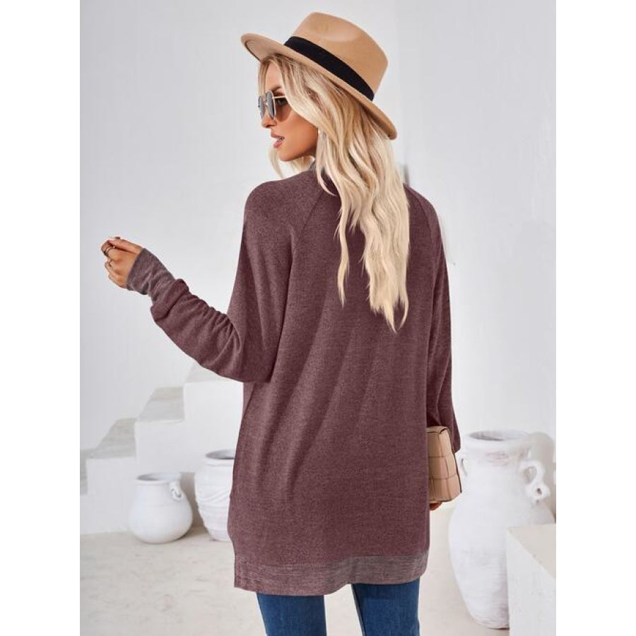 Contrast Mock Neck Long Sleeve T-Shirt