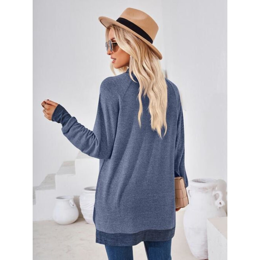 Contrast Mock Neck Long Sleeve T-Shirt