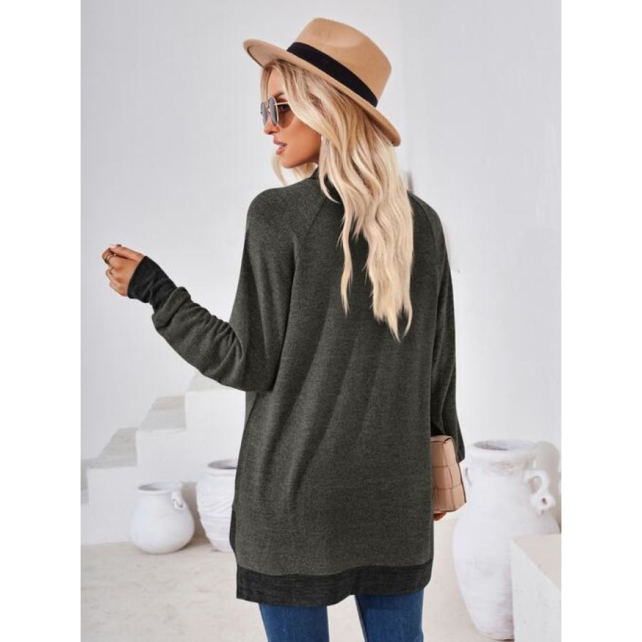 Contrast Mock Neck Long Sleeve T-Shirt