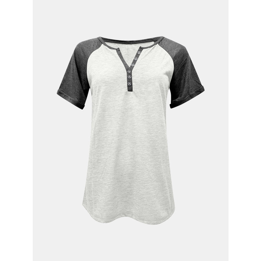 Contrast Notched Short Sleeve T-Shirt Apparel and Accessories