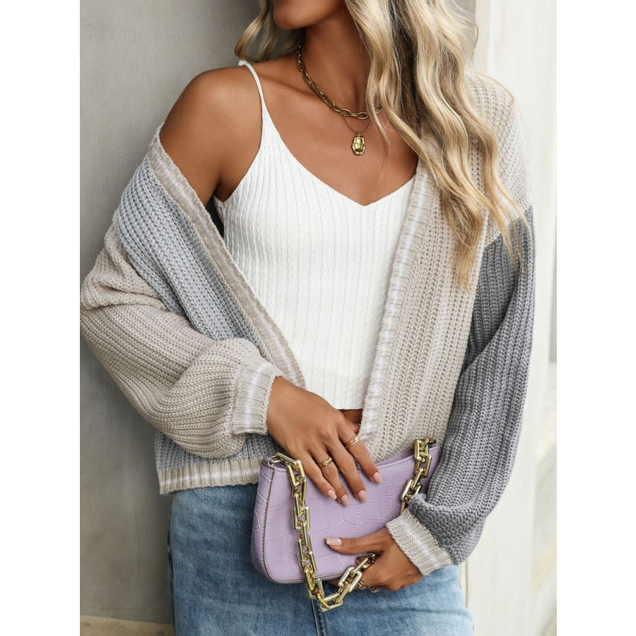 Contrast Open Front Long Sleeve Cardigan Apparel and Accessories