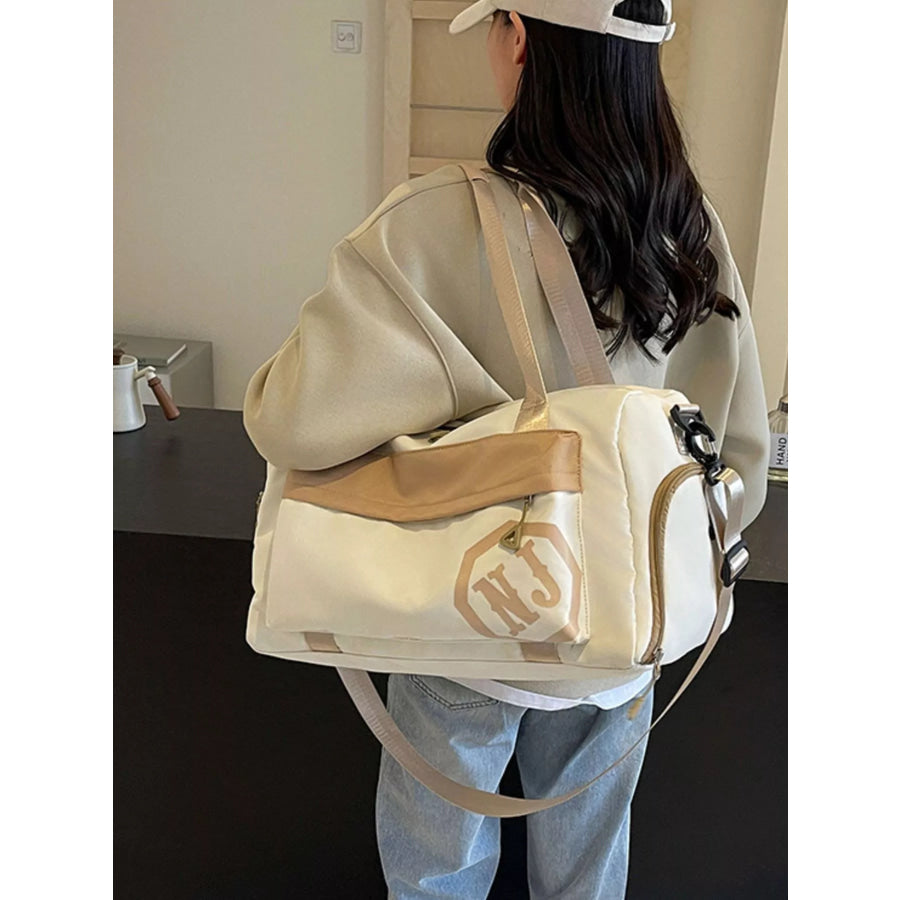 Contrast Oxford Cloth Travel Bag Off-white / onesize Apparel and Accessories