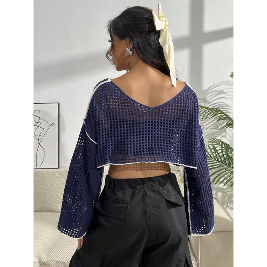 Contrast Patches Long Sleeve Cropped Knit Top