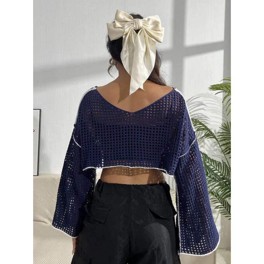 Contrast Patches Long Sleeve Cropped Knit Top