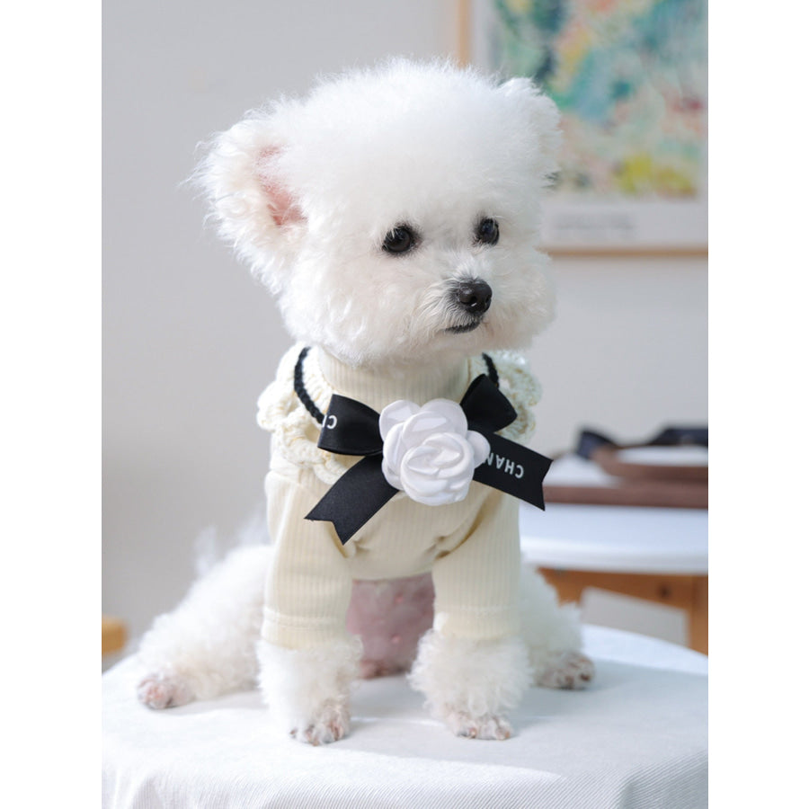 Contrast Pet Scarf Camellia Bowknot / One Size Apparel and Accessories
