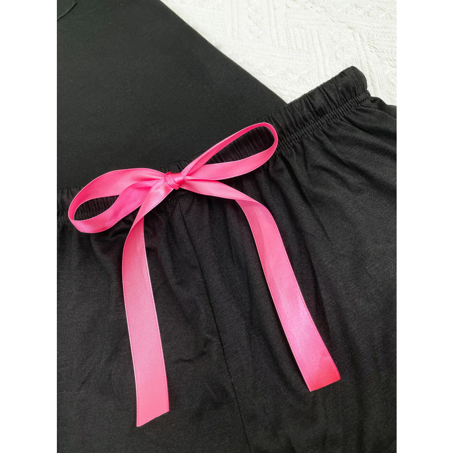 Contrast Piping Button-Down Shirt and Ruffle Shorts Lounge Set Apparel Accessories