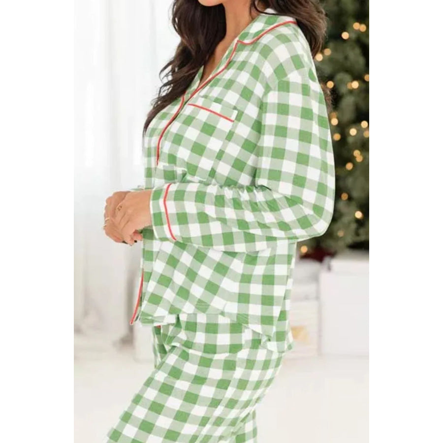 Contrast Piping Plaid Top and Pants Lounge Set Apparel and Accessories