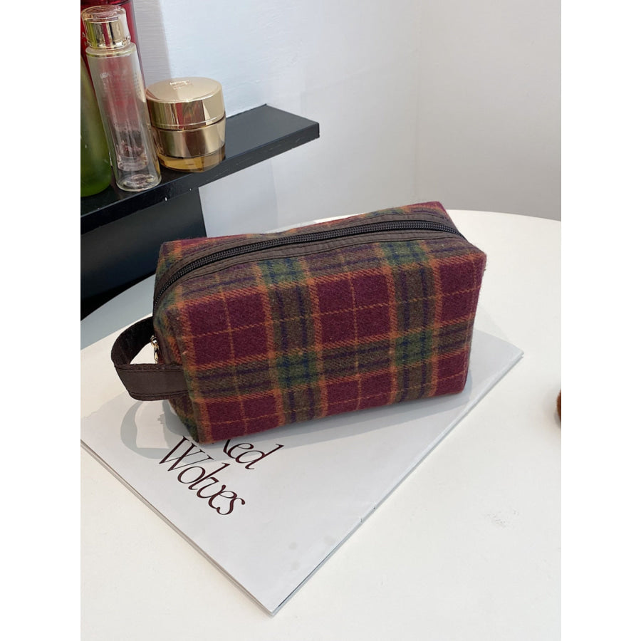 Contrast Plaid Clutch with Zipper Apparel and Accessories